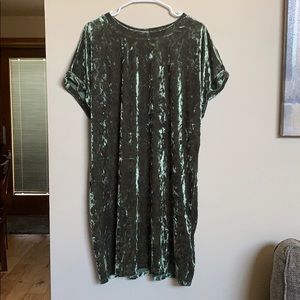 Olive green velvet T Shirt dress